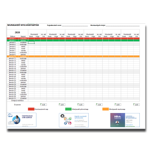 Munkaidő nyilvántartás minta (alaírós) 2026 - ingyenesen letölthető a Munkaügyi Fórumon
